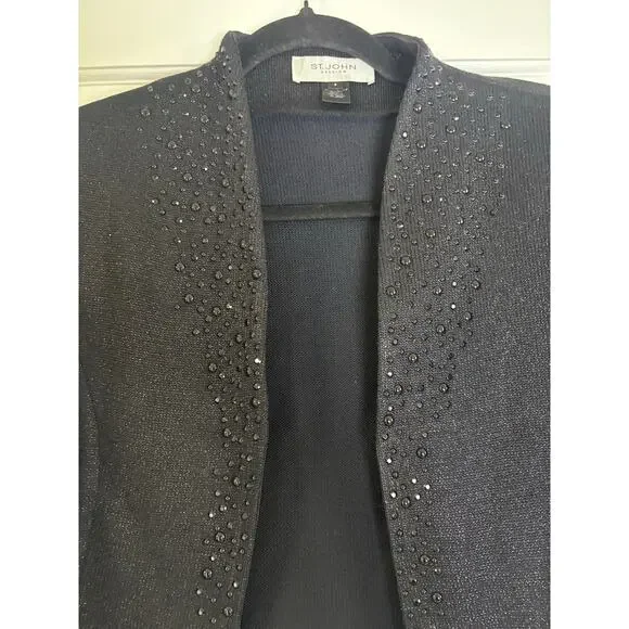 St. John Dress & Jacket Set Sz 6 Black Embellished Knit Evening Outfit - Picture 9 of 16